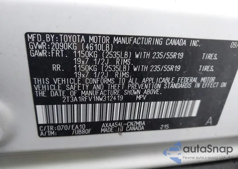 2022 Toyota Rav4 Xle Premium from USA, damaged, VIN 2T3A1RFV1NW312419